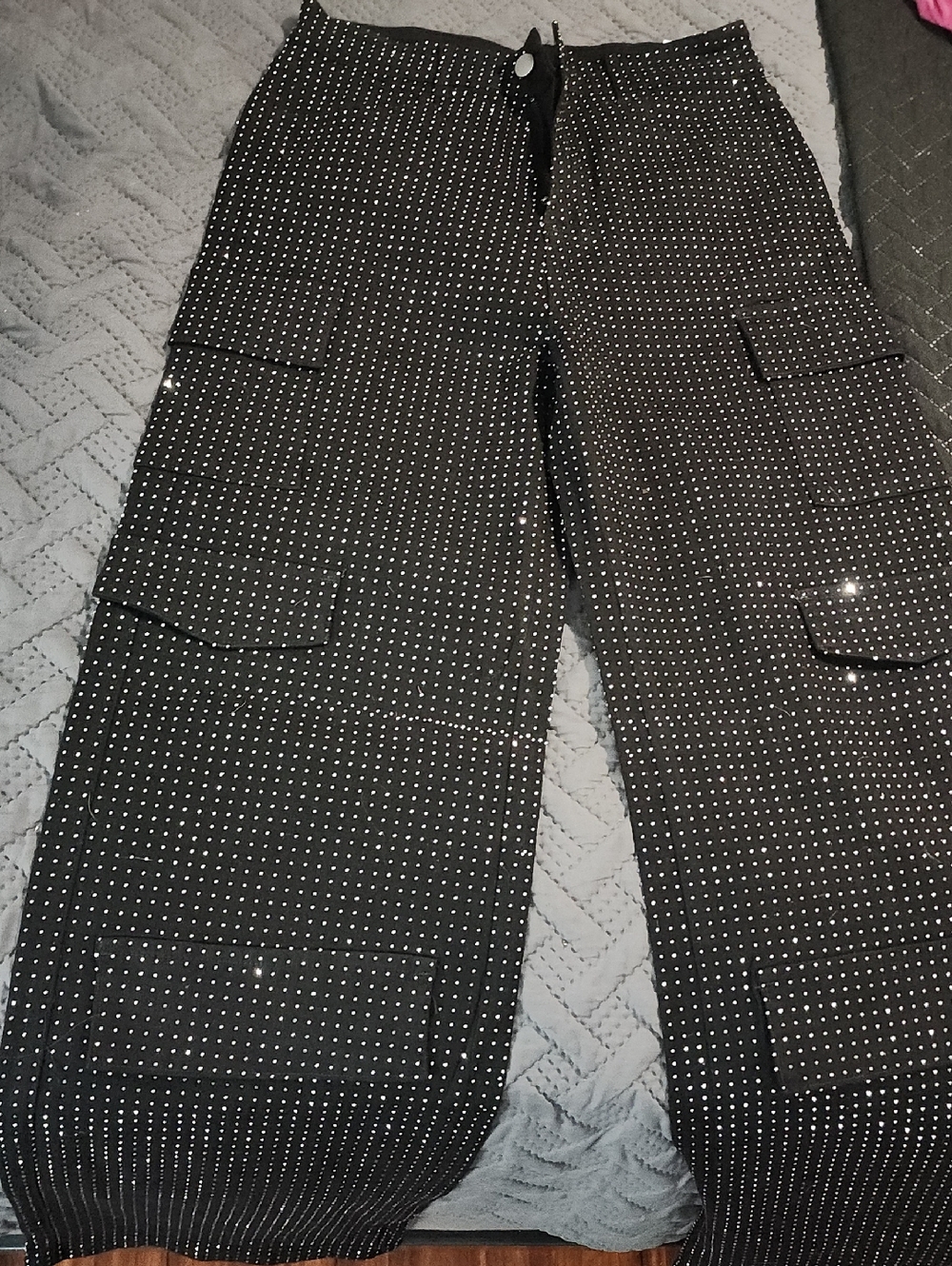 SHEIN Black Pants with White Polka Detail